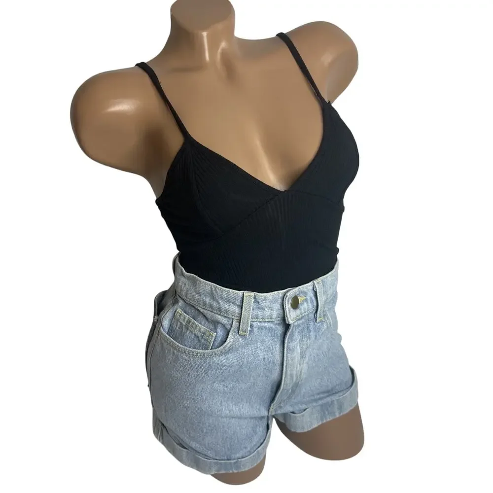American Apparel Jeans Upcycled Denim Shorts Size 26 High Waist Cuffed USA Artsy